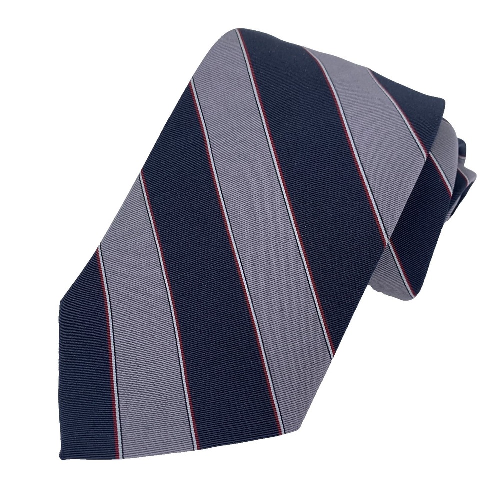 Vintage Brooks Brothers Mens Tie Navy Silver Striped Design Silk - Wool Blend